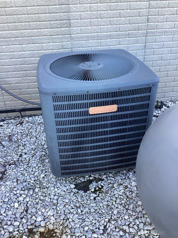 Performed diagnostic evaluation on 10-year-old Goodman heat pump system experiencing recurring refrigerant loss. Conducted leak detection inspection and identified slow refrigerant leak in system. Recharged unit with appropriate refrigerant to restore proper operating levels and system functionality.