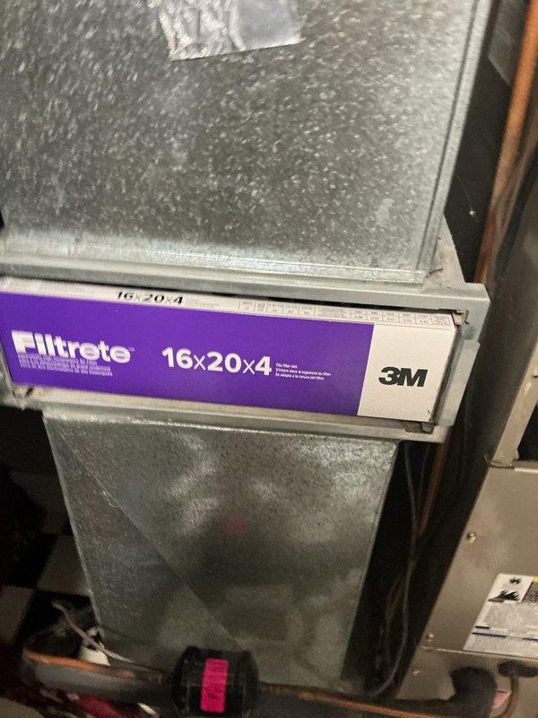 Completed basic monthly maintenance on two-system heat setup. Inspected indoor air filter system with 16x20x4 filter and outdoor condenser unit, verifying operational status and documenting equipment condition for both systems.