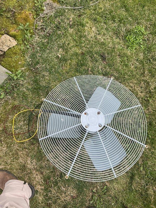 Responded to service call for condenser fan motor replacement on residential HVAC unit. Removed failed condenser fan motor from outdoor condensing unit and installed new replacement motor. Verified proper operation of fan assembly and secured unit housing before completing service. Unit tested and returned to normal operation.
