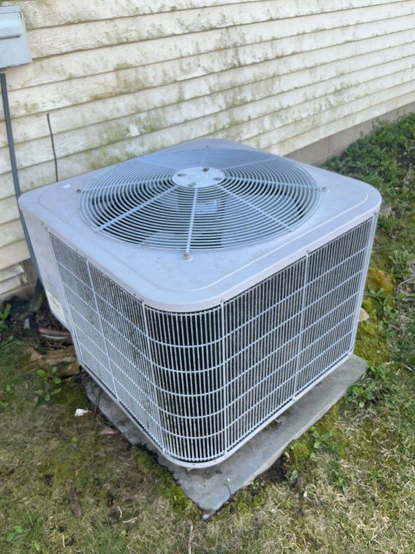 Responded to service call for condenser fan motor replacement on residential HVAC unit. Removed failed condenser fan motor from outdoor condensing unit and installed new replacement motor. Verified proper operation of fan assembly and secured unit housing before completing service. Unit tested and returned to normal operation.