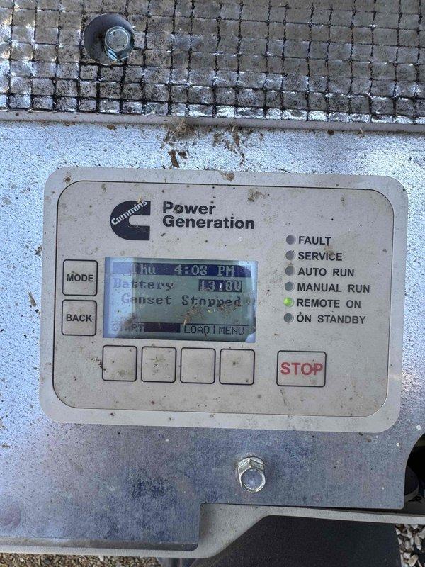 Responded to no-start condition on Cummins standby generator following storm event. Upon arrival, found unit in "Reset Stopped" status with battery voltage reading 13.10V on control panel display. Inspected Cummins Power Generation controller showing "Remote On" indicator illuminated, indicating proper signal reception but failure to start sequence. Performed system diagnostics and reset fault conditions, verified proper battery voltage and charging system operation, and tested all safety interlocks. Cycled unit through manual start sequence to confirm proper operation of starter motor, fuel delivery system, and ignition components. Generator started successfully and ran through full operational test cycle. Verified automatic transfer switch functionality and confirmed unit returned to standby mode with all status indicators showing normal operation.