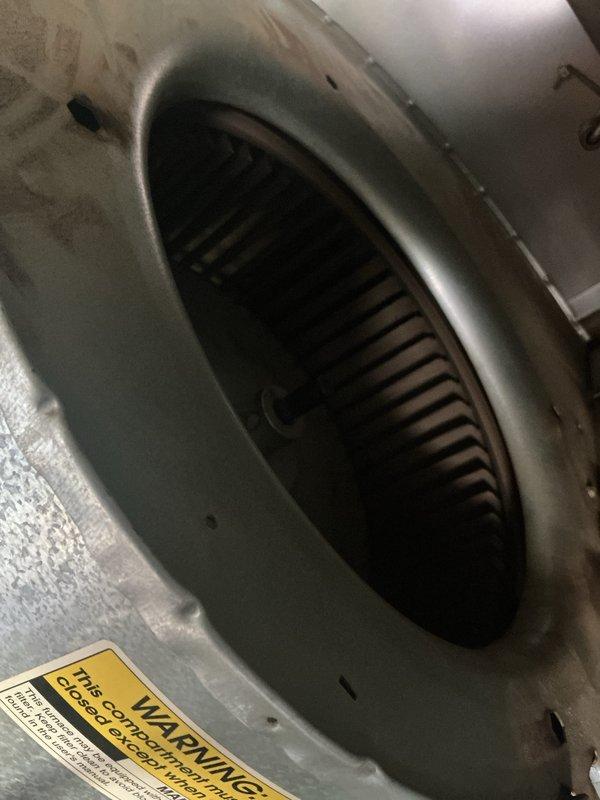 Completed routine heating maintenance on residential HVAC system. Performed comprehensive inspection of furnace components including blower assembly and squirrel cage fan. Verified blower wheel operation and inspected housing for proper airflow and structural integrity. Checked all accessible internal components for wear, dust accumulation, and operational efficiency. Inspected and tested Honeywell Home thermostat for proper functionality, verifying display operation and control settings for fan and system modes. Confirmed thermostat communication with heating system and proper temperature control response. All components found to be in satisfactory working condition with normal operational wear patterns observed.