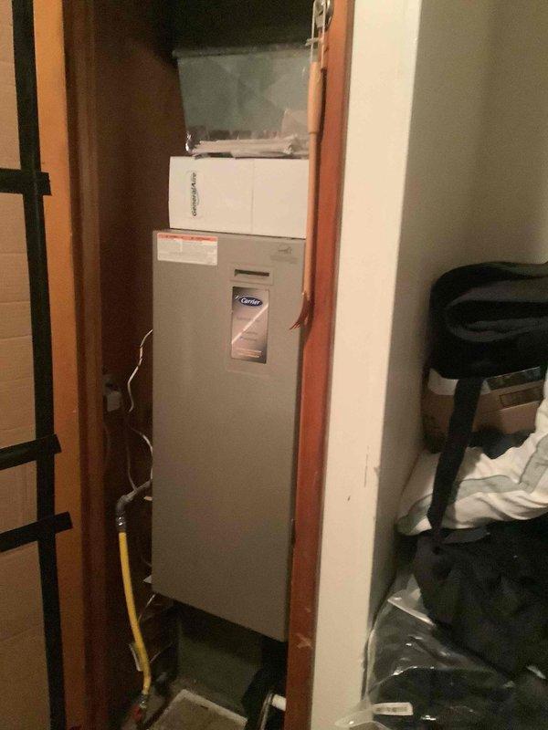 Responded to no cooling complaint with outdoor unit running but no indoor cooling. Performed diagnostic evaluation of Carrier air handler and condensing unit. Verified thermostat calling for cooling at 78°F setpoint with system in cooling mode and fan set to auto. Identified lack of airflow from indoor unit despite outdoor condenser operation, indicating potential blower motor failure, control board issue, or loss of communication between components. System requires further troubleshooting to isolate failed component and restore cooling operation.