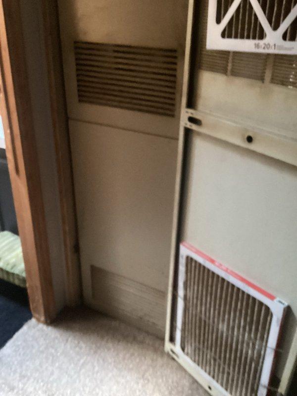 Responded to service call regarding lights flickering when furnace operates. Performed CCC Basic Monthly maintenance on residential heating system, inspecting vertical furnace unit and air filtration system. Documented 16x20x1 filter configuration and investigated electrical load concerns related to furnace operation causing voltage fluctuations in household lighting circuits.