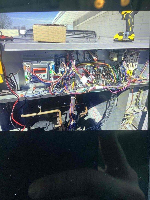 Returned to site with replacement VFD board and successfully installed unit into existing HVAC control panel. Removed failed variable frequency drive board, transferred all field wiring connections to new board including Y1, Y2, and auxiliary control terminals, and verified proper termination of all power and control circuits. System tested and operational upon completion with all thermostat functions responding correctly.