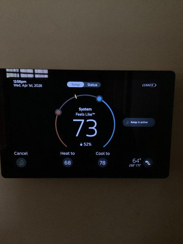 Completed rescheduled annual heating maintenance visit on Lennox furnace system. Performed comprehensive inspection of gas-fired heating unit including burner assembly, heat exchanger, ignition system, and blower motor operation. Verified proper thermostat function and system response, confirmed heating cycle operation with setpoint at 68°F. Inspected condensate drain lines and PVC venting system for proper drainage and secure connections. Checked gas line connections, ductwork, and all mounting hardware for secure installation. System operating within normal parameters with no deficiencies noted at time of service.