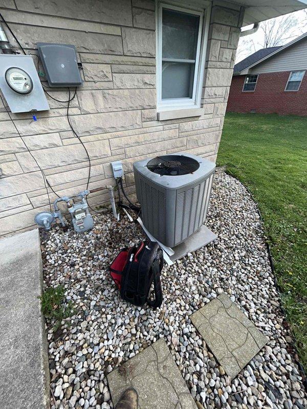 Responded to no-cooling complaint on residential air conditioning system. Performed diagnostic evaluation of outdoor condensing unit and indoor air handler to assess system condition and determine repair versus replacement options. Documented equipment configuration including refrigerant line connections, electrical service, and indoor furnace/air handler setup for customer consultation regarding available repair solutions.