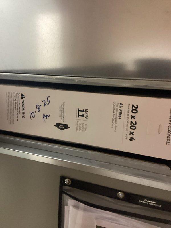 Completed comprehensive cooling system maintenance on residential HVAC unit. Installed new MERV 11 air filter (20x20x4) as part of maintenance plan coverage. Inspected outdoor condenser unit, verified proper operation of all components, and documented equipment condition with photos. Unit operating efficiently with no issues identified.