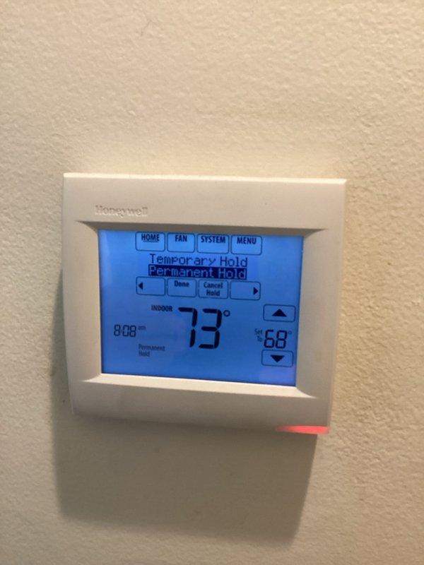 Completed comprehensive cooling maintenance inspection per CCC Basic Monthly service agreement. Verified thermostat operation and programming settings, noting system maintaining 73°F setpoint with indoor humidity at 54%. Replaced 16x20x1 air filter as included in maintenance plan. All equipment operating within normal parameters at time of service.