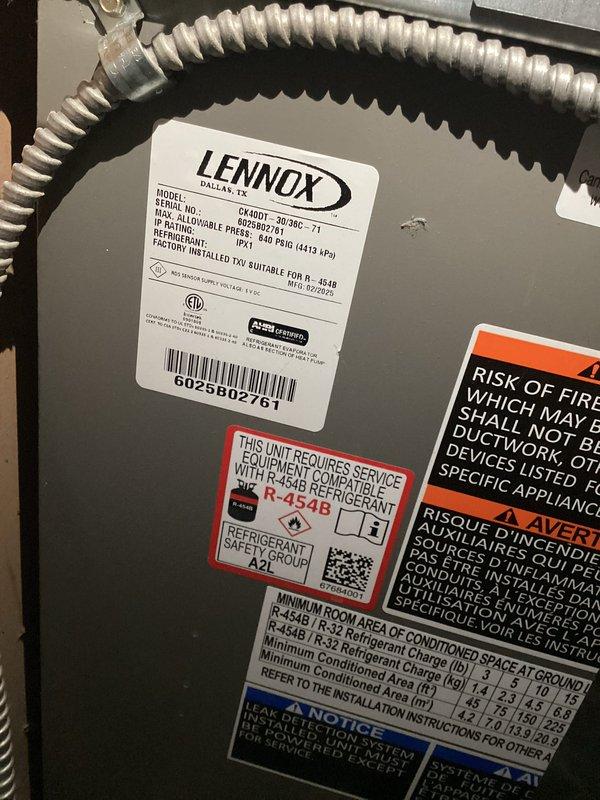 Completed preventive maintenance and cooling tune-up on Lennox CL401 air conditioning unit utilizing R-454B refrigerant. Performed comprehensive system inspection, verified refrigerant charge and pressures within manufacturer specifications, cleaned condenser coil, checked electrical connections, and tested all safety controls for proper operation. System is operating efficiently with all components functioning within normal parameters.