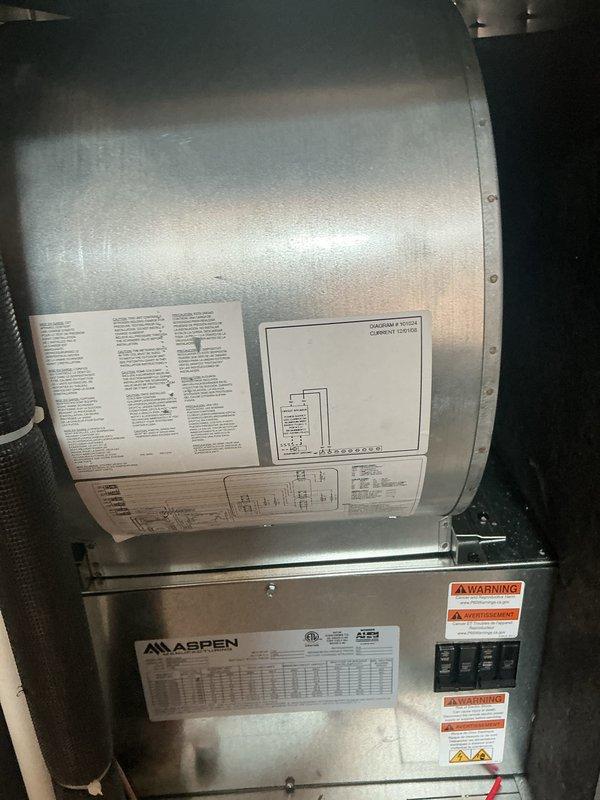 # HVAC Maintenance Report

Completed annual heating maintenance service on an Abren furnace system as part of recurring preventive maintenance program. Performed comprehensive inspection of heating equipment, including visual assessment of unit condition, cabinet integrity, and safety label verification. Evaluated Honeywell Home digital thermostat operation, confirming proper display function and temperature control response. System currently set to cooling mode at time of inspection with setpoint at 62°F and ambient temperature reading 66°F. Verified thermostat communication and control functionality including mode selection, fan control, and hold features. Inspected furnace installation documentation and manufacturer specifications posted on unit. Confirmed all warning labels and safety placards remain visible and legible on equipment cabinet. Documented equipment condition through photographic records. Unit located in confined utility space with adequate access for service. Filter s