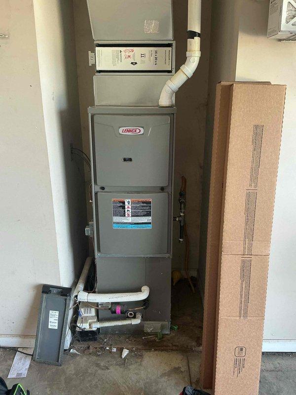 Completed basic monthly maintenance on Lennox residential heating system. Performed standard inspection and system check, noting unit is operational. Customer to provide their own 16x20x4 filter as it is not included in this maintenance service.