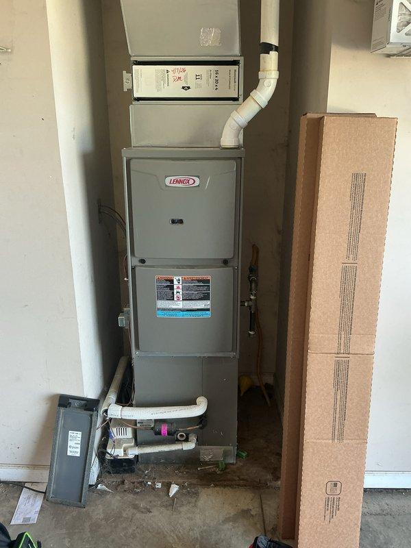 Completed basic monthly maintenance on Lennox residential heating system. Performed standard inspection and system check, noting unit is operational. Customer to provide their own 16x20x4 filter as it is not included in this maintenance service.
