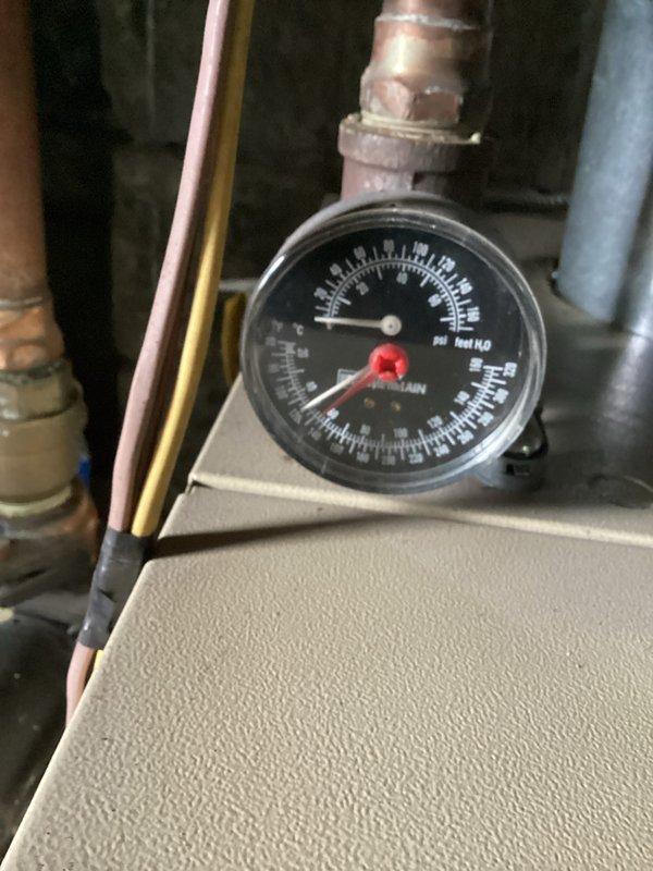 Completed comprehensive heating maintenance inspection and cleaning. Verified thermostat operation and calibration, checked system pressure readings which were within normal operating parameters, and performed standard preventative maintenance procedures. Filter size was documented for future service reference, and system was confirmed to be operating efficiently with all components functioning properly.