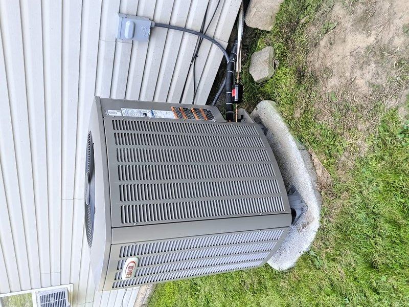 Completed installation of new heat pump system at residential property. Performed vacuum and pressure testing using refrigerant manifold to verify system integrity, achieving proper evacuation levels. Installed outdoor condensing unit on existing concrete pad with proper refrigerant line insulation and electrical connections. Removed and returned defective heat pump unit to shop for warranty processing.