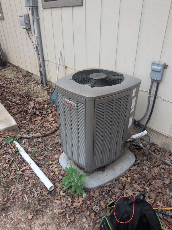 Completed routine cooling maintenance on residential HVAC system consisting of Rheem furnace with air handler located in interior utility closet and Lennox outdoor condensing unit. Performed comprehensive system inspection, replaced 20x25x4 air filter as part of basic maintenance agreement, checked refrigerant lines and electrical connections at both indoor and outdoor units, verified proper drainage through PVC condensate system, and confirmed operational status of all components. System operating within normal parameters upon completion.