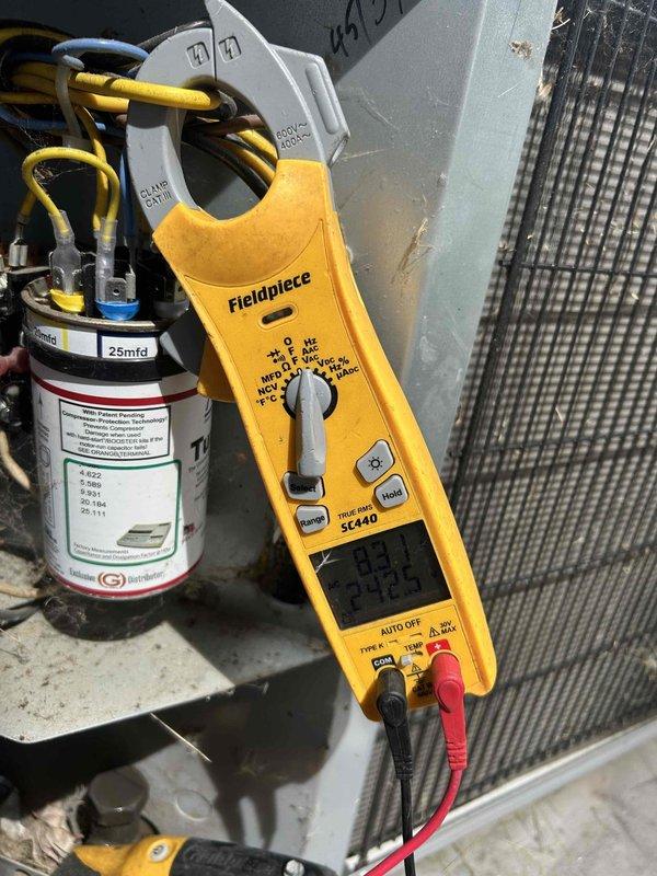 Responded to emergency cooling system failure where thermostat displayed 86 degrees without manual adjustment by occupant. Performed comprehensive cooling maintenance inspection including filter replacement with 16x20x1 media filter as part of monthly maintenance agreement. Conducted electrical diagnostics on outdoor condenser unit using clamp meter to verify amperage draw and system performance. Inspected refrigerant levels, tested capacitor function, verified proper fan operation, and confirmed system returned to normal cooling operation with all components functioning within manufacturer specifications.