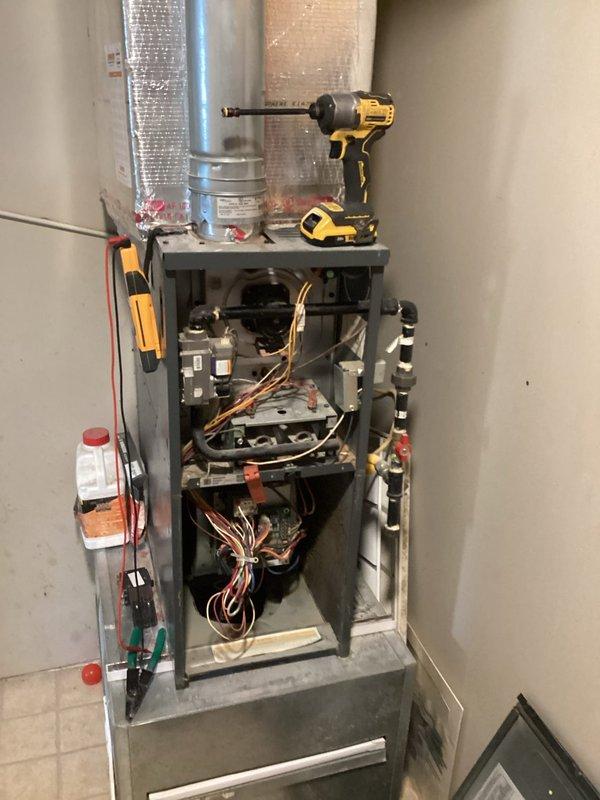 Responded to service call for furnace failing to ignite. Upon arrival, verified thermostat was calling for heat but unit would not complete startup sequence. Removed furnace access panel and performed diagnostic inspection of internal components, including control board, wiring connections, and safety switches. Identified and resolved issue preventing ignition cycle from completing, restoring full heating operation to the system.