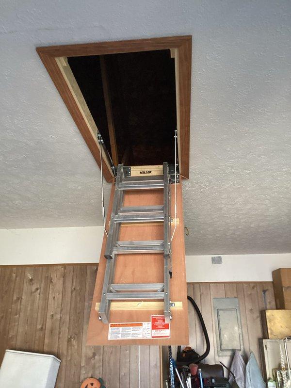 Completed annual preventative maintenance inspection on residential cooling system. Verified thermostat operation and confirmed accurate temperature readings at 77 degrees, checked all control functions including fan and system settings. Accessed attic-mounted HVAC equipment via pull-down ladder to perform comprehensive system evaluation and routine maintenance procedures per manufacturer specifications.