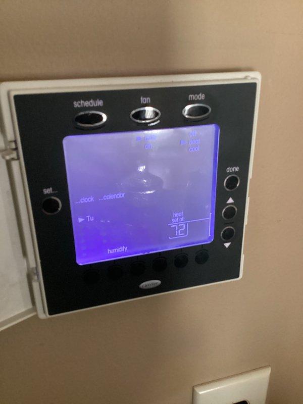 Completed rescheduled basic monthly heating maintenance service. Performed standard system inspection and operational checks, verified thermostat functionality and proper temperature display on Carrier unit, and documented equipment condition with photos. Filter size 16x25x4 not included with this service visit.