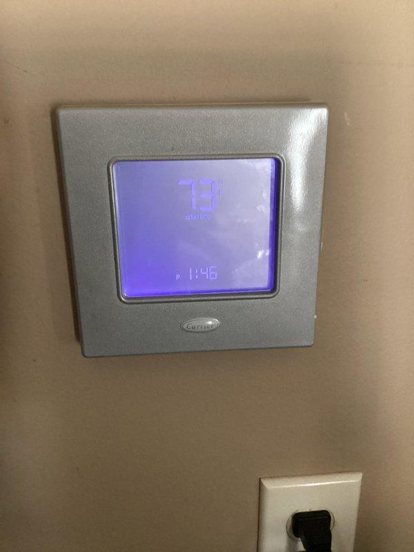 Completed rescheduled basic monthly heating maintenance service. Performed standard system inspection and operational checks, verified thermostat functionality and proper temperature display on Carrier unit, and documented equipment condition with photos. Filter size 16x25x4 not included with this service visit.