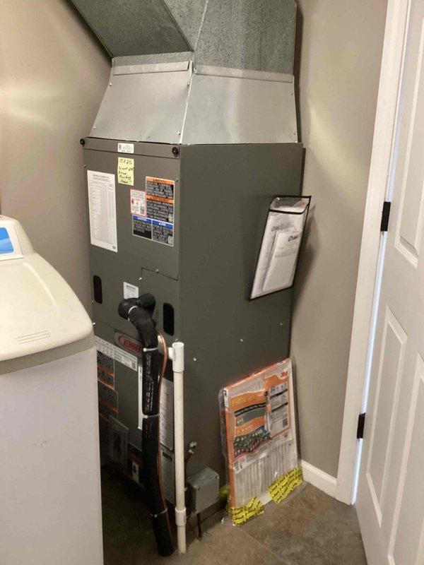 Completed comprehensive preventive maintenance on residential cooling system including air handler unit inspection. Replaced 16x20x1 air filter, verified proper operation of all components, inspected refrigerant lines and condensate drain system, and confirmed all safety labels and warnings are clearly visible and intact.