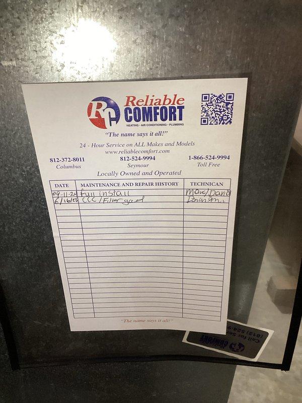 Performed comprehensive cooling maintenance on Amana split-system air conditioning unit. Addressed thermostat touchscreen malfunction by replacing batteries and verifying proper operation. Completed routine maintenance inspection of outdoor condenser unit, checking refrigerant levels, electrical connections, and coil condition. Updated maintenance history documentation and confirmed CCC renewal through 8/29/27. Noted 20x20x4 filter size for customer reference. All systems tested and operating within normal parameters upon completion.