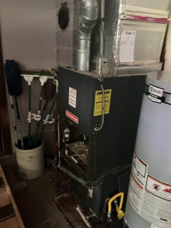 Completed routine HVAC maintenance on residential cooling system. Inspected and serviced furnace and air handler unit, verified thermostat operation at 75°F setpoint, checked ductwork connections, and confirmed all system components functioning properly with no issues identified.