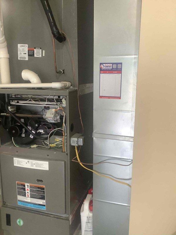 Responded to heating system failure with temperature dropping below thermostat setpoint of 70 degrees. Performed diagnostic evaluation of furnace system, inspected internal components including blower motor, gas valve assembly, and control wiring. Verified proper operation of heating equipment, checked condensate drain lines, and ensured all safety controls and electrical connections were secure and functioning correctly.