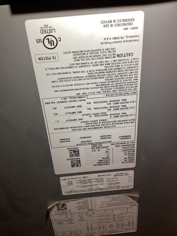 Completed comprehensive heating maintenance and inspection on residential HVAC system. Verified unit specifications and manufacturer data plate information, documenting model numbers, electrical specifications, and UL certification details. Confirmed thermostat operation with Honeywell Home Pro Series digital unit displaying proper heat mode functionality at 65°F setpoint. System operating within normal parameters at time of service completion.