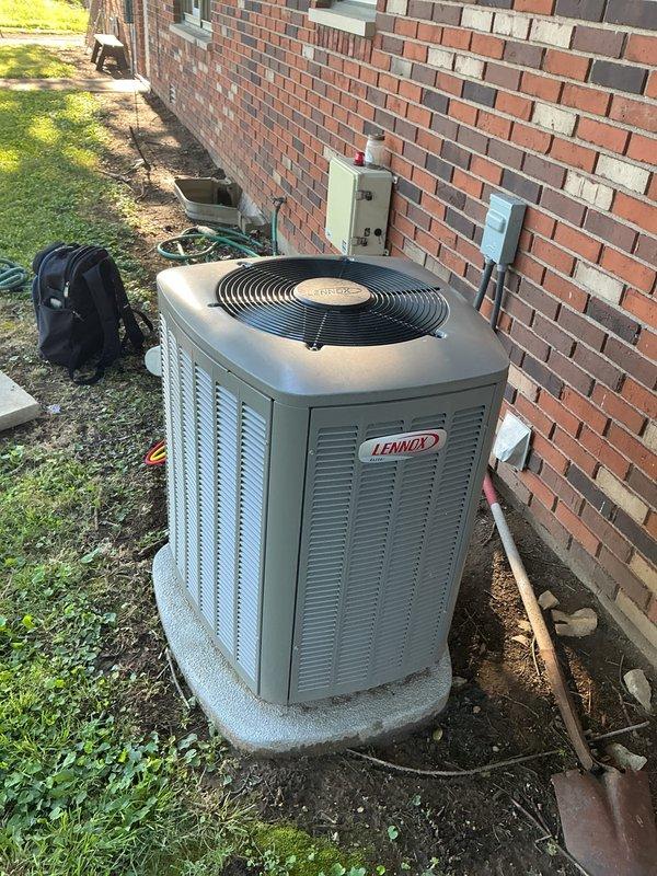Completed basic monthly cooling maintenance on Lennox outdoor condensing unit. Performed system inspection, checked refrigerant levels, cleaned condenser coils, verified electrical connections, and tested operational performance. Customer-supplied 20x20x4 filter not included in service. All equipment operating within normal parameters at time of departure.