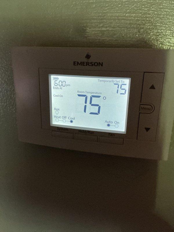 Completed monthly CCH-HP Basic maintenance service, which included replacing the 20x20x1 air filter. Inspected HVAC control cabinet and verified all electrical connections and wiring were secure. Confirmed thermostat operation with system maintaining room temperature at 75° in cooling mode with auto fan settings functioning properly.