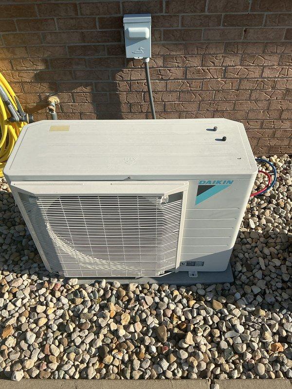 Completed comprehensive cooling maintenance on Daikin heat pump system per customer care contract, scheduled for renewal 10/31/26. Performed standard inspection of outdoor condenser unit, verified proper operation of all components, and documented system condition with photos; customer advised that 20x20x4 filter size is not included in service agreement.