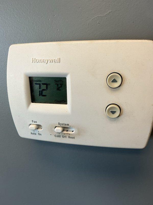 Completed comprehensive cooling maintenance on two HVAC systems. Performed standard cooling cycle checks, verified thermostat operation showing proper temperature control at 72°F in cooling mode, inspected outdoor condenser units with top-discharge configuration, confirmed adequate airflow through louvered panels, and installed 16x25x1 air filters as part of routine maintenance protocol.