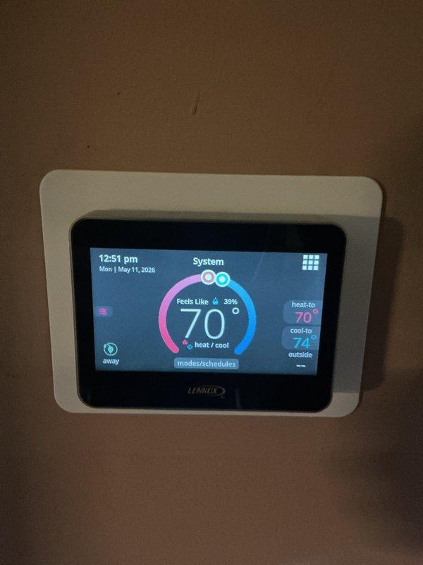 Completed comprehensive heating maintenance on Lennox CCHP system, including full system inspection, filter replacement with 20x20x4 media filter, and performance verification. Thermostat confirmed operating properly in heating mode with setpoint at 70°F, and condensing unit exterior components inspected with no issues found. Service agreement renewed through 8/21/26.