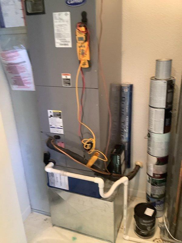 Completed comprehensive monthly maintenance on both cooling and heating systems. Performed electrical diagnostics on air handler unit using digital multimeter to verify proper voltage and amperage readings. Utilized manifold gauge set to check refrigerant pressures and system charge levels on air conditioning unit. Inspected condensate drain lines and PVC trap configuration for proper operation. Verified ductwork connections and system airflow. All systems tested and operating within manufacturer specifications.