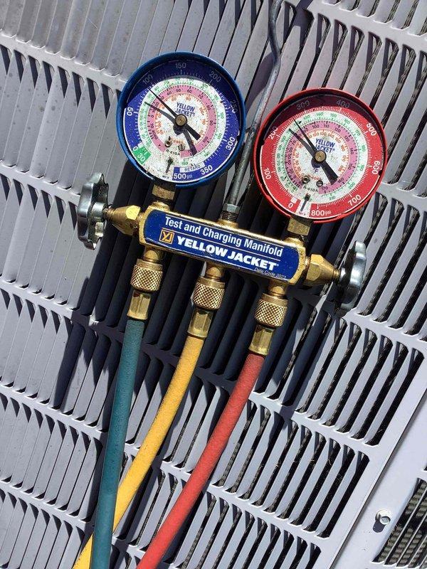 Completed comprehensive monthly maintenance on both cooling and heating systems. Performed electrical diagnostics on air handler unit using digital multimeter to verify proper voltage and amperage readings. Utilized manifold gauge set to check refrigerant pressures and system charge levels on air conditioning unit. Inspected condensate drain lines and PVC trap configuration for proper operation. Verified ductwork connections and system airflow. All systems tested and operating within manufacturer specifications.