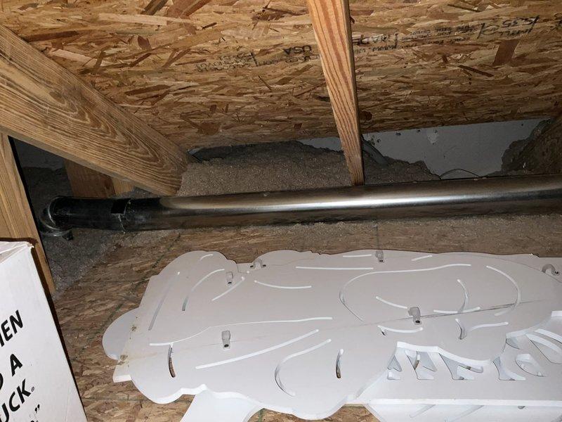 Completed site assessment for dryer vent ductwork experiencing condensation issues during winter months. Inspected existing metal duct running from dryer location through attic space to roof penetration, documented current installation conditions, and provided estimate for proper duct insulation wrapping to eliminate moisture dripping caused by hot exhaust air meeting cold surfaces.