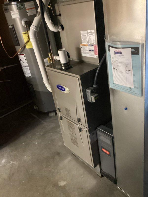 Completed basic monthly cooling maintenance on two residential HVAC systems. Performed standard inspection and maintenance procedures on both Carrier furnace/air handler units, verifying proper operation of cooling components, checking refrigerant levels, inspecting electrical connections, and ensuring adequate airflow through the systems. Customer will provide and install their own 20x25x4 air filters as previously arranged.