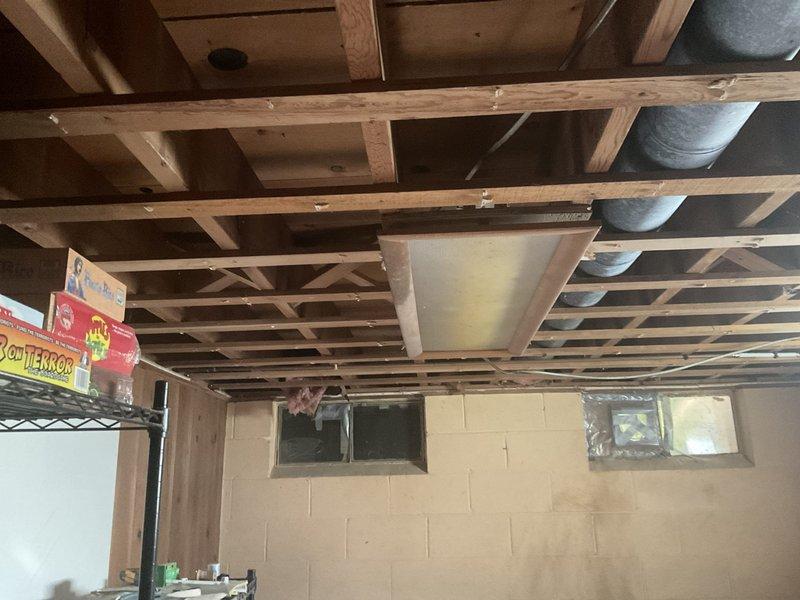Conducted site assessment of unfinished basement area to evaluate feasibility of extending ductwork to back room. Inspected existing HVAC distribution system, including current metal ductwork running along ceiling joists. Evaluated structural layout, including exposed floor joists, concrete block foundation walls, and available routing pathways for new duct installation. Documented ceiling cavity space, clearances around existing utilities, and potential connection points to main trunk line. Photographed current conditions to support estimate preparation for ductwork extension project.