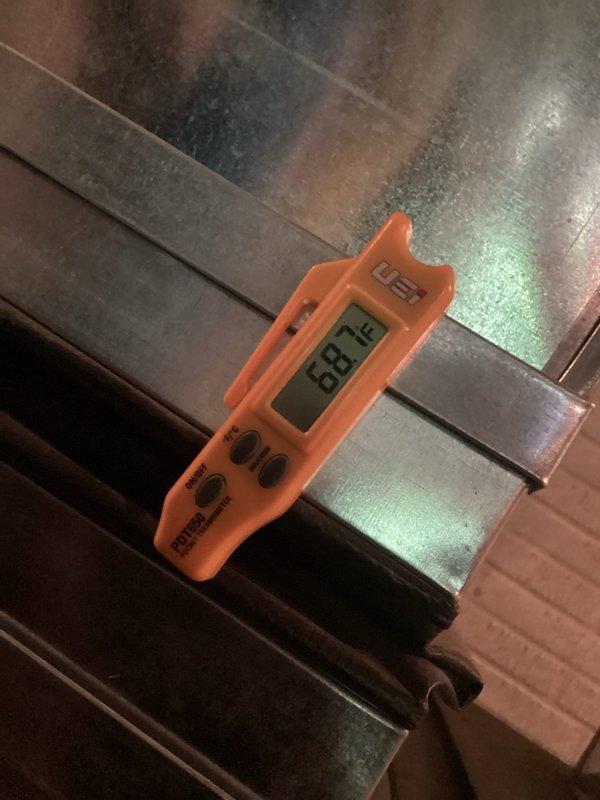 Completed monthly CCCBasic preventive maintenance service on cooling system. Replaced one 28x30x2 air filter and documented system operation with temperature differential readings showing 42°F supply and 58.8°F return air temperatures, indicating proper cooling performance.