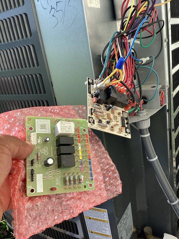 Returned to site and successfully installed replacement evaporator coil and defrost control board on heat pump system. Removed existing defective defrost board, connected new control board with proper wire terminations, and secured all electrical connections per manufacturer specifications to restore proper defrost cycle operation and system functionality.