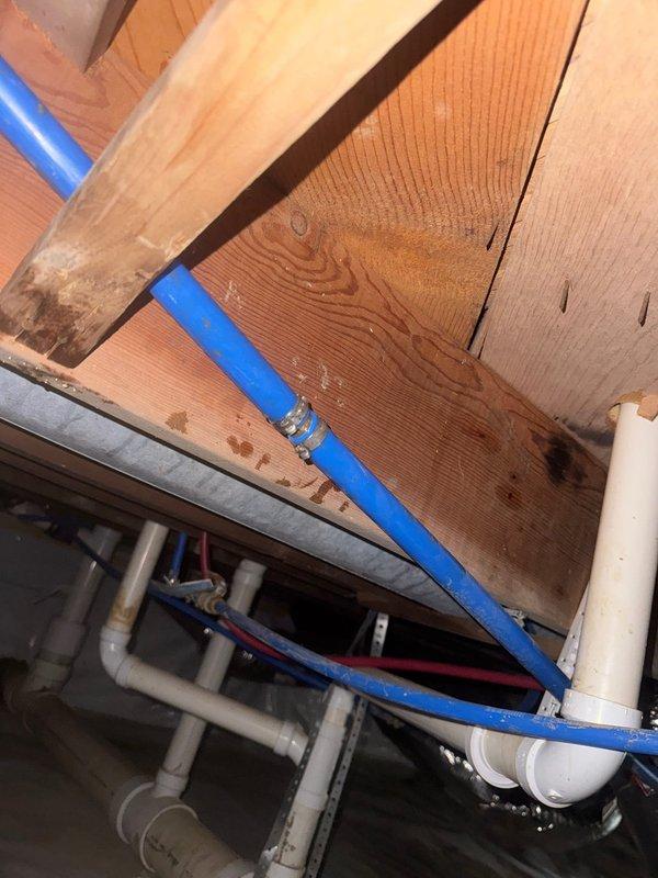 Completed full replacement of main water service line from meter to residence, removing all existing galvanized and copper piping to eliminate corrosion issues and improve water quality. Installed new blue PEX water supply line through crawl space, properly secured to floor joists with appropriate fastening clips to ensure long-term stability and prevent sagging. Replaced sewer line from existing cleanout connection point to home, upgrading drainage system for improved flow and reliability. All work performed in crawl space environment with proper vapor barrier protection in place. New plumbing infrastructure integrated with existing PVC drain lines and connections, ensuring compatibility with current system. Installation meets current plumbing codes for residential water supply and waste removal systems.