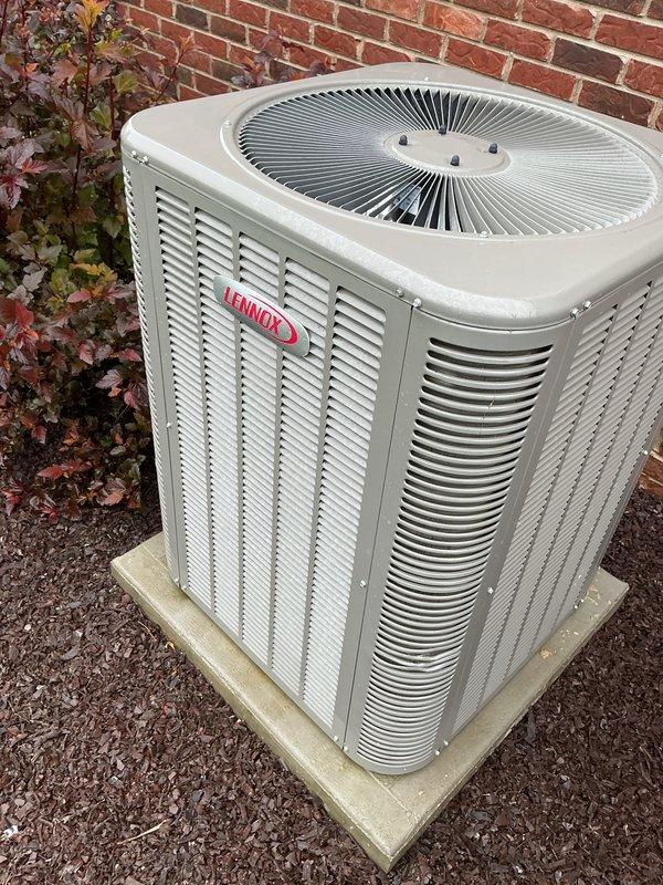 Performed comprehensive cooling maintenance on Lennox residential air conditioning system. Conducted system diagnostics using digital manifold gauges, recording operating pressures and temperatures to verify proper refrigerant charge and system performance. Unit operating within manufacturer specifications with no deficiencies noted. Customer requires 20x20x4 filter (not included in basic maintenance plan).