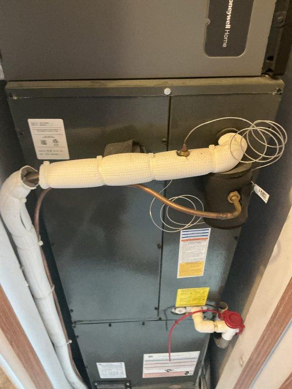 Performed complete preventive maintenance and tune-up on residential air conditioning system. Conducted thorough inspection of air handler unit, verified all mechanical and electrical components operating within normal parameters, checked refrigerant lines and connections for proper insulation and integrity, and confirmed condensate drain system functioning correctly. Replaced 16x20x4 air filter and verified system airflow. All equipment tested and confirmed in good working condition.