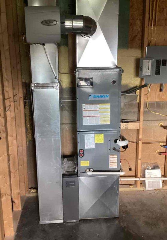 Completed basic monthly cooling maintenance on two HVAC systems. Performed comprehensive inspection of Daikin furnace and air handler unit, verified proper operation of all components, and inspected condensate drain pan for proper drainage and condition. Filter size 20x20x4 MERV 11 was noted as not included in service and requires customer provision for replacement.