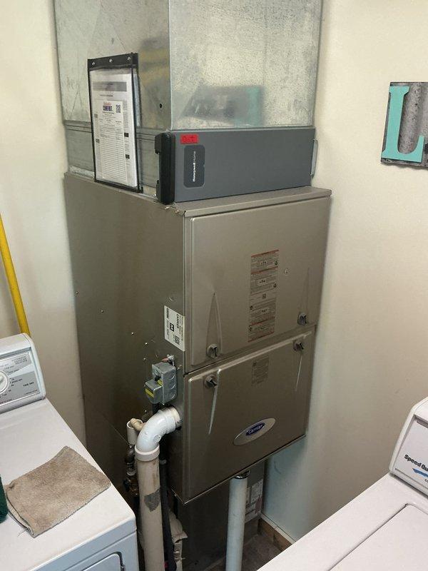Completed basic monthly cooling maintenance on Carrier HVAC system. Performed standard inspection and servicing of outdoor condenser unit and indoor furnace components. System operational with no issues identified during routine preventative maintenance visit.