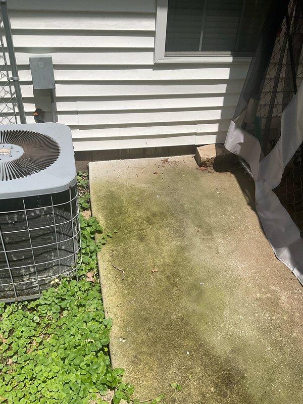 Conducted site evaluation for complete HVAC system replacement at residential property. Existing outdoor condenser unit showing significant age-related deterioration including rust staining on top panel, weathering, and dirt accumulation on protective grilles. Customer reported air conditioning system no longer operational after three years of ongoing maintenance issues. Documented current equipment condition with photographs showing unit positioned against exterior wall on concrete pad with adequate clearance. Prepared comprehensive replacement estimate for new HVAC system installation to restore climate control functionality.