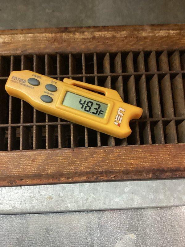Completed rewiring of HVAC system pumps as scheduled. Verified proper electrical connections and tested system operation following rewiring procedure. Performed temperature diagnostics at supply and return vents, recording readings of 48.3°F and 64.5°F to confirm adequate system performance and proper airflow distribution post-repair.