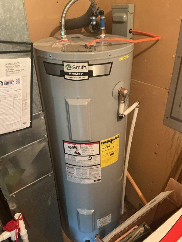 Completed comprehensive heating maintenance service under CCHP agreement. Performed full system inspection of heating equipment, replaced 20x20x4 air filter, and verified proper operation of both HVAC condenser unit and A.O. Smith ProLine water heater. All components tested and found operating within normal parameters, with agreement renewed through 8/19/26.